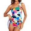 Tempt Me Women One Piece Swim Dress One Shoulder Swimsuit | Tummy control, Skirted bottom, Adjustable shoulder straps, Removable bra(Color Block)