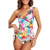 Tempt Me Women One Piece Swim Dress One Shoulder Swimsuit | Tummy control, Skirted bottom, Adjustable shoulder straps, Removable bra(Colorful Floral-scalloped)