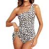 Tempt Me Women One Piece Swim Dress One Shoulder Swimsuit | Tummy control, Skirted bottom, Adjustable shoulder straps, Removable bra(Leopard)