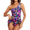 Tempt Me Women One Piece Swim Dress One Shoulder Swimsuit | Tummy control, Skirted bottom, Adjustable shoulder straps, Removable bra(Magenta Floral)