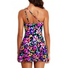 Tempt Me Women One Piece Swim Dress One Shoulder Swimsuit | Tummy control, Skirted bottom, Adjustable shoulder straps, Removable bra(Magenta Floral)