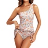 Tempt Me Women One Piece Swim Dress One Shoulder Swimsuit | Tummy control, Skirted bottom, Adjustable shoulder straps, Removable bra(Orange Floral Print)
