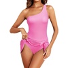 Tempt Me Women One Piece Swim Dress One Shoulder Swimsuit | Tummy control, Skirted bottom, Adjustable shoulder straps, Removable bra(Pink White Striped)