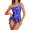 Tempt Me Women One Piece Swim Dress One Shoulder Swimsuit | Tummy control, Skirted bottom, Adjustable shoulder straps, Removable bra(Purple Leaves)