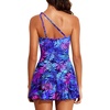 Tempt Me Women One Piece Swim Dress One Shoulder Swimsuit | Tummy control, Skirted bottom, Adjustable shoulder straps, Removable bra(Purple Leaves)