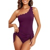 Tempt Me Women One Piece Swim Dress One Shoulder Swimsuit | Tummy control, Skirted bottom, Adjustable shoulder straps, Removable bra(Purple-scalloped)