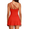 Tempt Me Women One Piece Swim Dress One Shoulder Swimsuit | Tummy control, Skirted bottom, Adjustable shoulder straps, Removable bra(Red)
