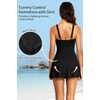 Tempt Me Women Swim Dress Tummy Control One Piece Swimsuits with Skirt(Black)