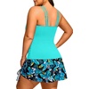 Women Plus Size Tankini with Swim Skirt Tummy Control Two Piece Swimsuits(Aqua Leaves)