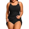 Women Plus Size Tankini with Swim Skirt Tummy Control Two Piece Swimsuits(Black)