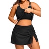 Women Plus Size Tankini with Swim Skirt Tummy Control Two Piece Swimsuits(Black)