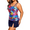 Women Plus Size Tankini with Swim Skirt Tummy Control Two Piece Swimsuits(Colorful Leaves)