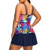 Women Plus Size Tankini with Swim Skirt Tummy Control Two Piece Swimsuits(Colorful Leaves)