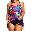 Women Plus Size Tankini with Swim Skirt Tummy Control Two Piece Swimsuits(Colorful Leaves)