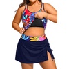 Women Plus Size Tankini with Swim Skirt Tummy Control Two Piece Swimsuits(Colorful Leaves)