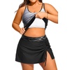 Women Plus Size Tankini with Swim Skirt Tummy Control Two Piece Swimsuits(Gray Gradient)