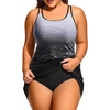 Women Plus Size Tankini with Swim Skirt Tummy Control Two Piece Swimsuits(Gray Gradient)
