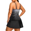 Women Plus Size Tankini with Swim Skirt Tummy Control Two Piece Swimsuits(Gray Gradient)