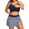 Women Plus Size Tankini with Swim Skirt Tummy Control Two Piece Swimsuits(Navy Geometric)