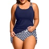 Women Plus Size Tankini with Swim Skirt Tummy Control Two Piece Swimsuits(Navy Geometric)