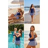 Women Plus Size Tankini with Swim Skirt Tummy Control Two Piece Swimsuits(Navy Geometric)
