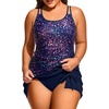 Women Plus Size Tankini with Swim Skirt Tummy Control Two Piece Swimsuits(Starry Sky)