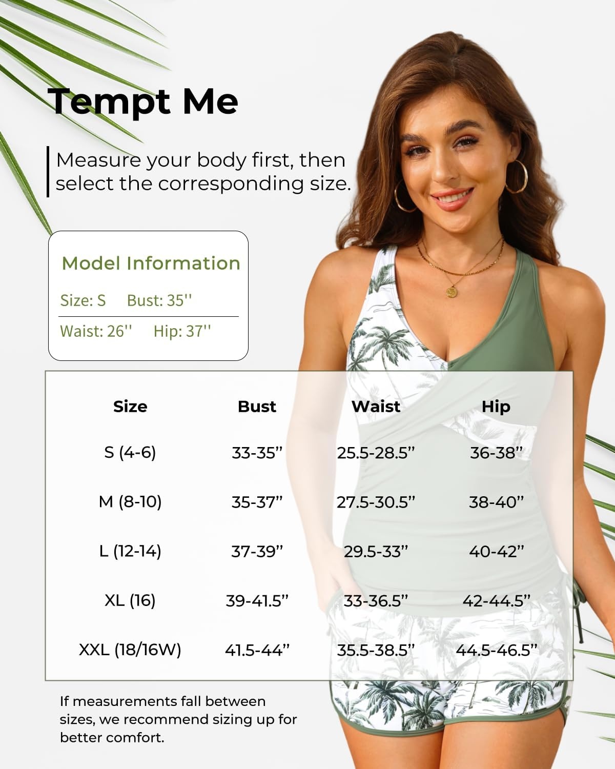 image:imageWomen Tankini Swimsuits with Shorts Two Piece Tummy Control Bathing SuitsPalm Print Green