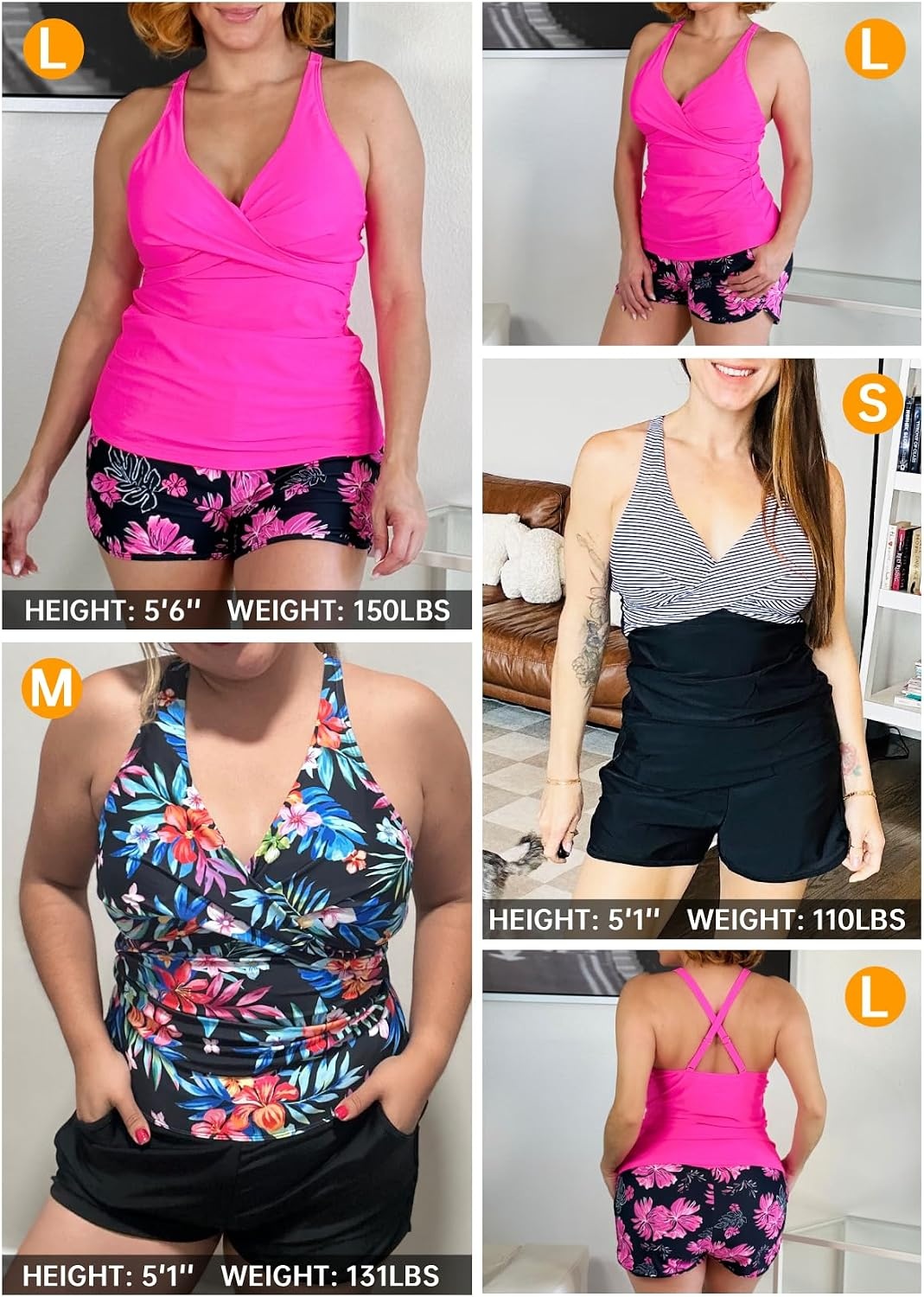image:imageWomen Tankini Swimsuits with Shorts Two Piece Tummy Control Bathing SuitsPink Floral