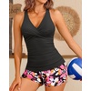 Women Tankini Swimsuits with Shorts Two Piece Tummy Control Bathing Suits(Black Floral)