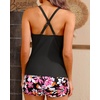 Women Tankini Swimsuits with Shorts Two Piece Tummy Control Bathing Suits(Black Floral)