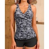 Women Tankini Swimsuits with Shorts Two Piece Tummy Control Bathing Suits(Black Paisley)