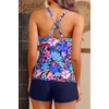 Women Tankini Swimsuits with Shorts Two Piece Tummy Control Bathing Suits(Blue Multicolor)