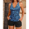 Women Tankini Swimsuits with Shorts Two Piece Tummy Control Bathing Suits(Blue Paisley)