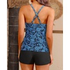 Women Tankini Swimsuits with Shorts Two Piece Tummy Control Bathing Suits(Blue Paisley)