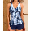 Women Tankini Swimsuits with Shorts Two Piece Tummy Control Bathing Suits(Blue Tie Dye)