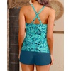 Women Tankini Swimsuits with Shorts Two Piece Tummy Control Bathing Suits(Green Paisley)