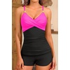 Women Tankini Swimsuits with Shorts Two Piece Tummy Control Bathing Suits(Hot Pink)
