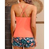 Women Tankini Swimsuits with Shorts Two Piece Tummy Control Bathing Suits(Orange Floral)