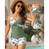 Women Tankini Swimsuits with Shorts Two Piece Tummy Control Bathing Suits(Palm Print Green)