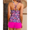 Women Tankini Swimsuits with Shorts Two Piece Tummy Control Bathing Suits(Pink Flower)