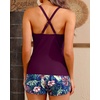 Women Tankini Swimsuits with Shorts Two Piece Tummy Control Bathing Suits(Purple Leaves)
