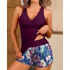 Women Tankini Swimsuits with Shorts Two Piece Tummy Control Bathing Suits(Purple Leaves)