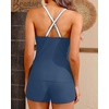 Women Tankini Swimsuits with Shorts Two Piece Tummy Control Bathing Suits(Striped and Blue)