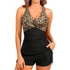 Women Tankini Swimsuits with Shorts Two Piece Tummy Control Bathing Suits(Black Leopard)