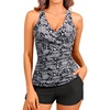 Women Tankini Swimsuits with Shorts Two Piece Tummy Control Bathing Suits(Black Paisley)