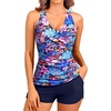Women Tankini Swimsuits with Shorts Two Piece Tummy Control Bathing Suits(Blue Multicolor)