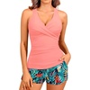 Women Tankini Swimsuits with Shorts Two Piece Tummy Control Bathing Suits(Colorful Leaves)
