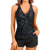 Women Tankini Swimsuits with Shorts Two Piece Tummy Control Bathing Suits(Colorful Striped)