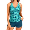 Women Tankini Swimsuits with Shorts Two Piece Tummy Control Bathing Suits(Green Paisley)
