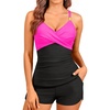Women Tankini Swimsuits with Shorts Two Piece Tummy Control Bathing Suits(Hot Pink)